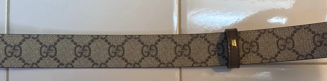 GUCCI GG SUPREME MONOGRAM CANVAS/LEATHER REVERSIBLE BELT IN BEIGE/BROWN