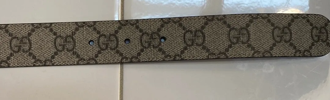 GUCCI GG SUPREME MONOGRAM CANVAS/LEATHER REVERSIBLE BELT IN BEIGE/BROWN