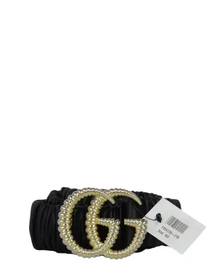 Gucci NWT Black Leather Elastic Stretch Logo Buckle Belt sz 105/42"