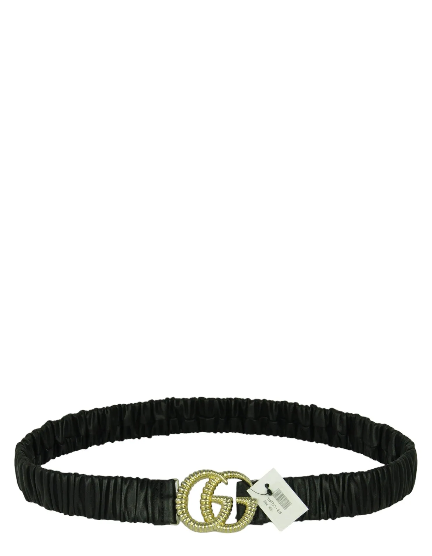 Gucci NWT Black Leather Elastic Stretch Logo Buckle Belt sz 105/42"