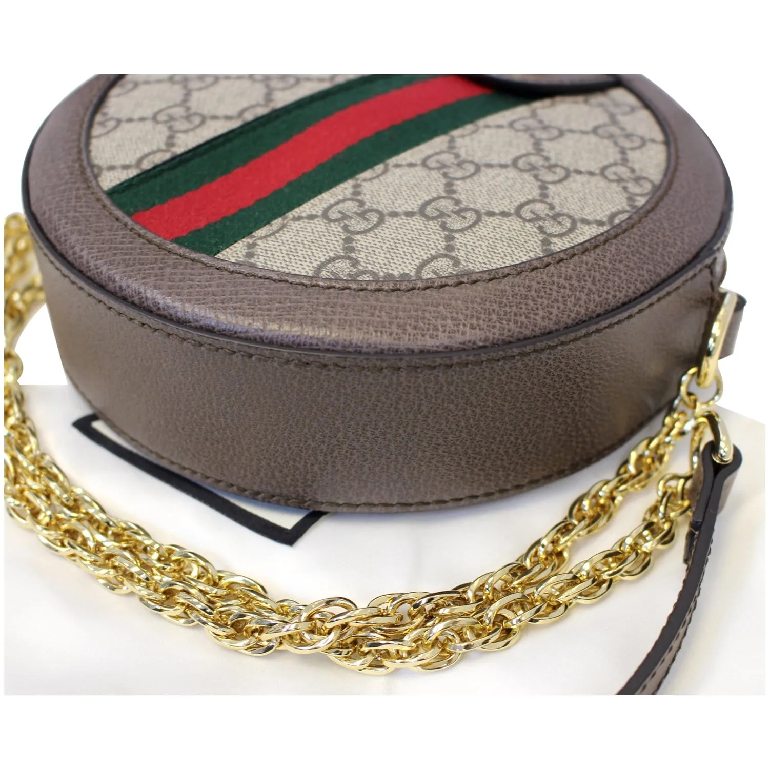 Gucci Ophidia Mini GG Round Supreme Monogram Web Crossbody Bag Beige