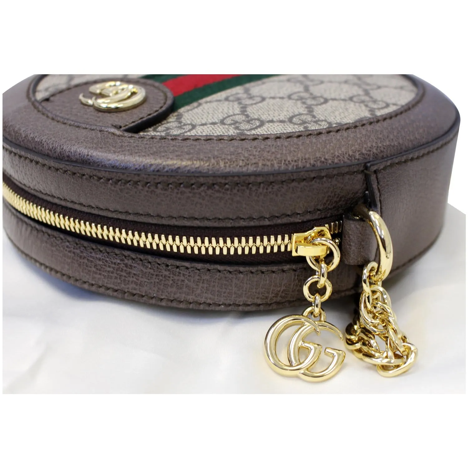 Gucci Ophidia Mini GG Round Supreme Monogram Web Crossbody Bag Beige