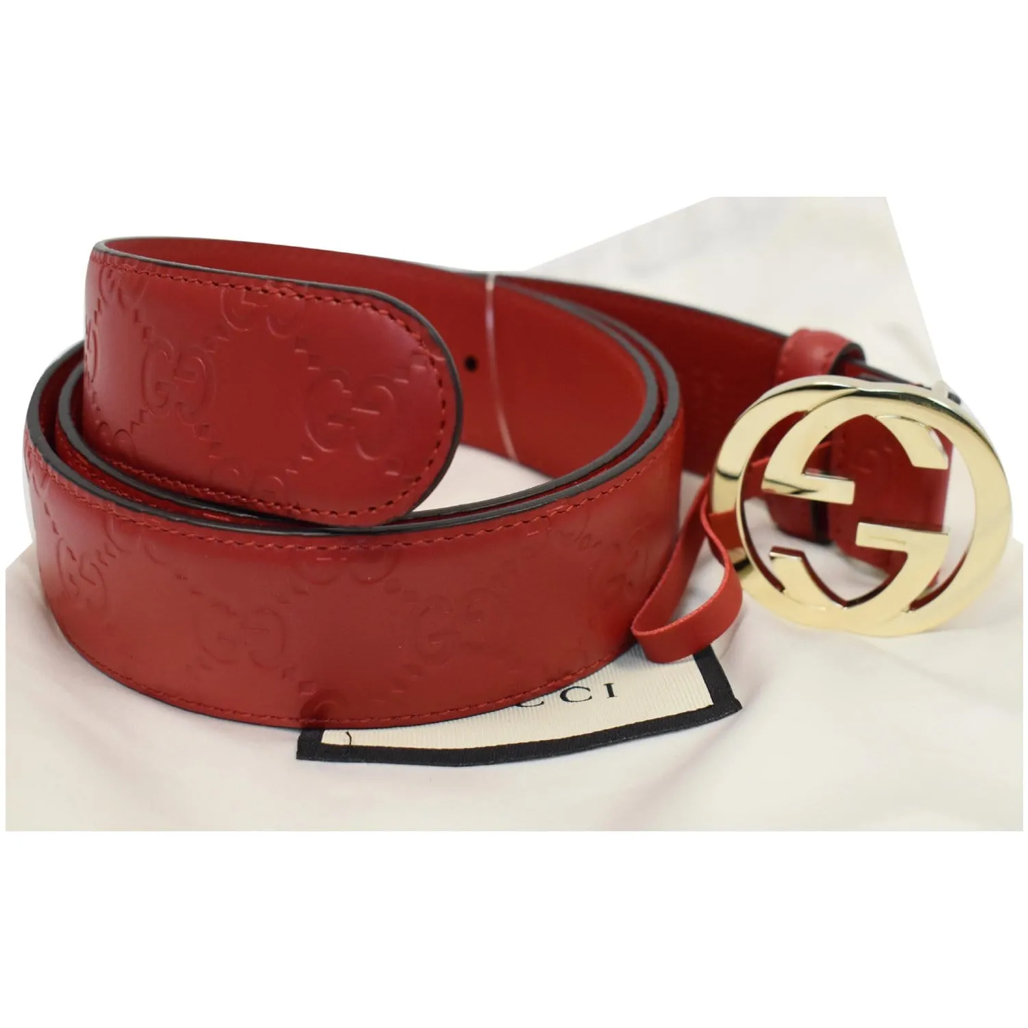 GUCCI Signature Leather Belt Red 370543 Size 90/36