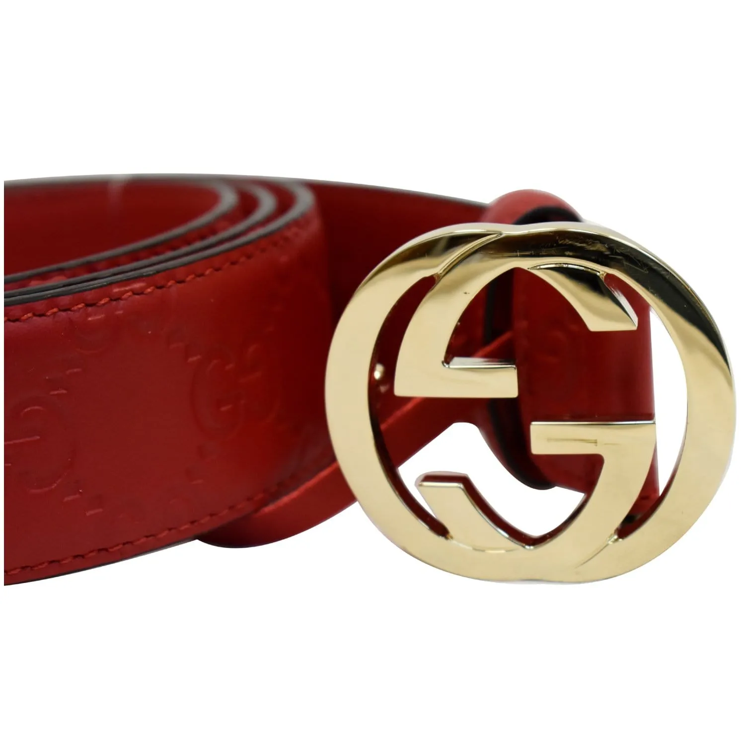 GUCCI Signature Leather Belt Red 370543 Size 90/36