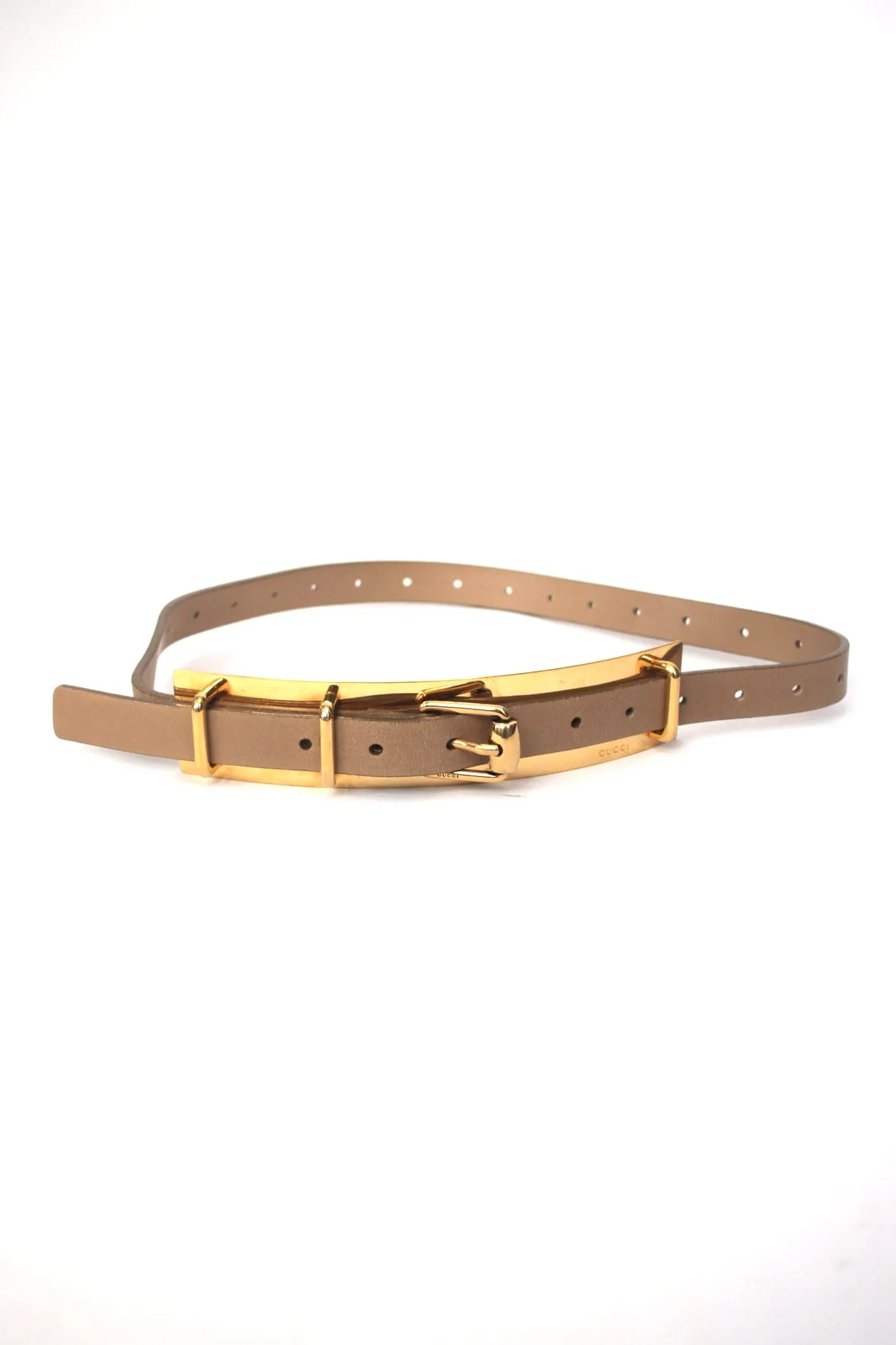 Gucci Tan Metal Plate Buckle Belt*