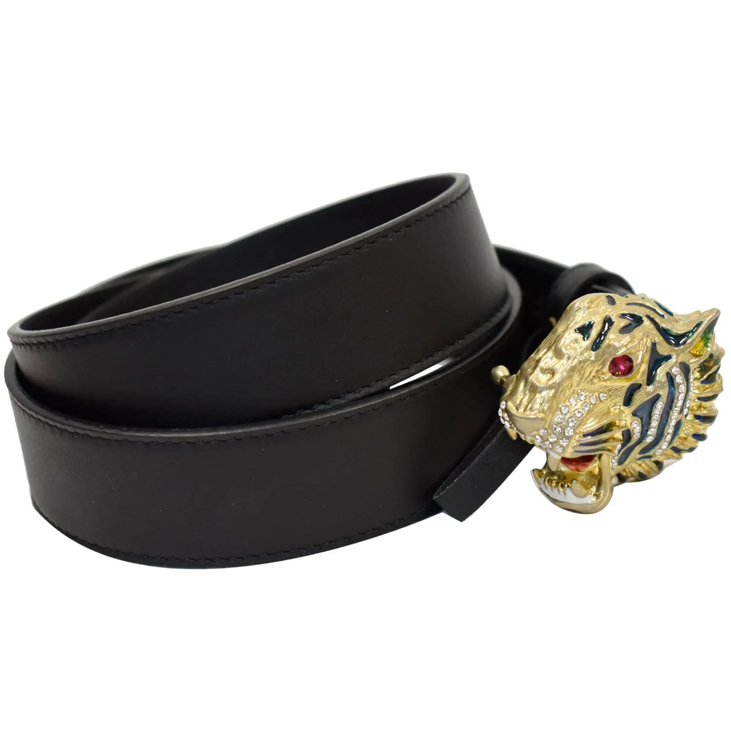 GUCCI Tiger Head Leather Belt Black Size 85/34