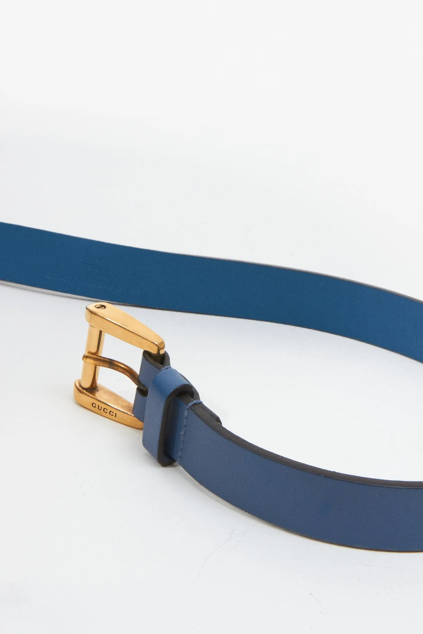Gucci Turquoise Leather Gold Logo Buckle Belt -85/34