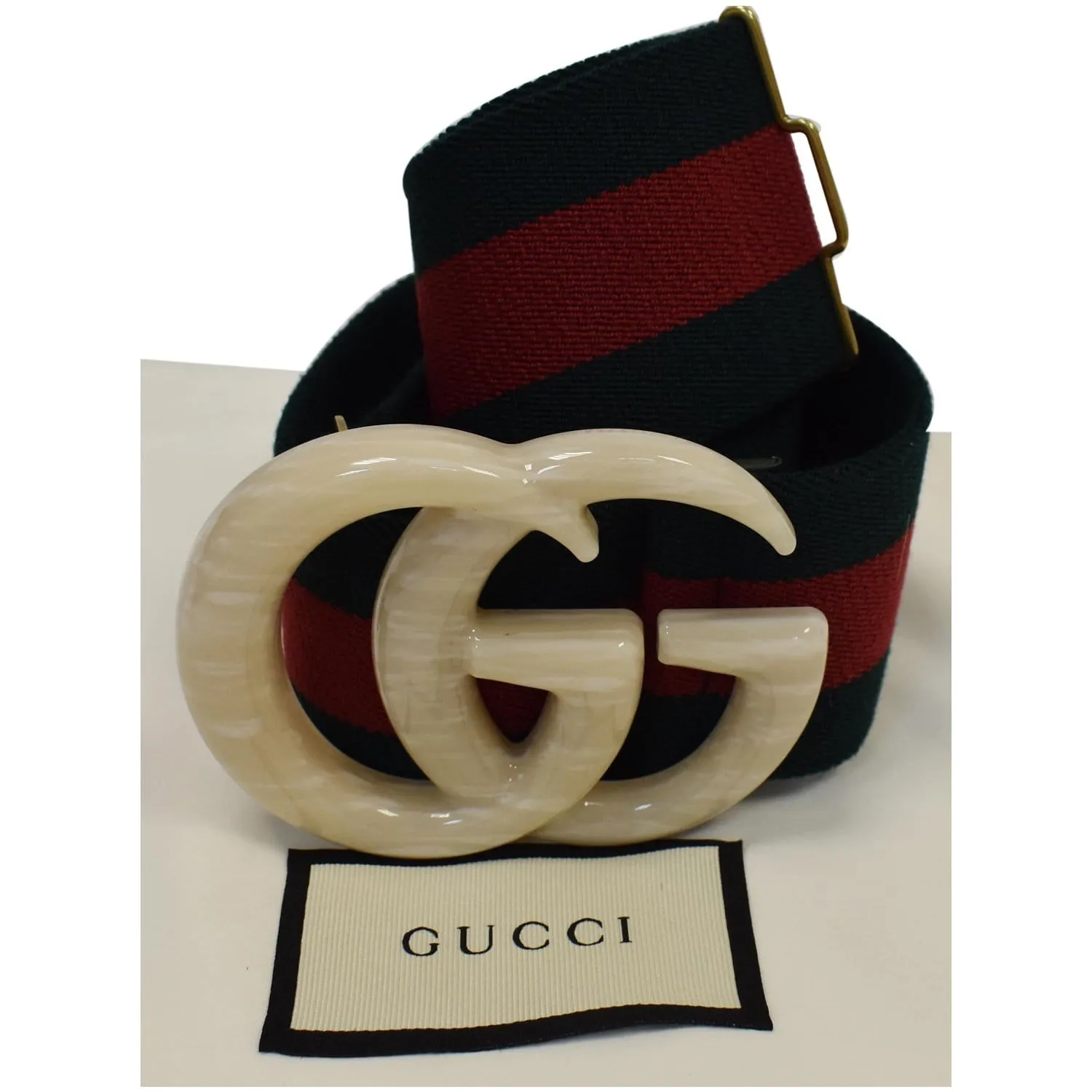 GUCCI Web Double G Buckle Elastic Belt Multicolor Size 95/38