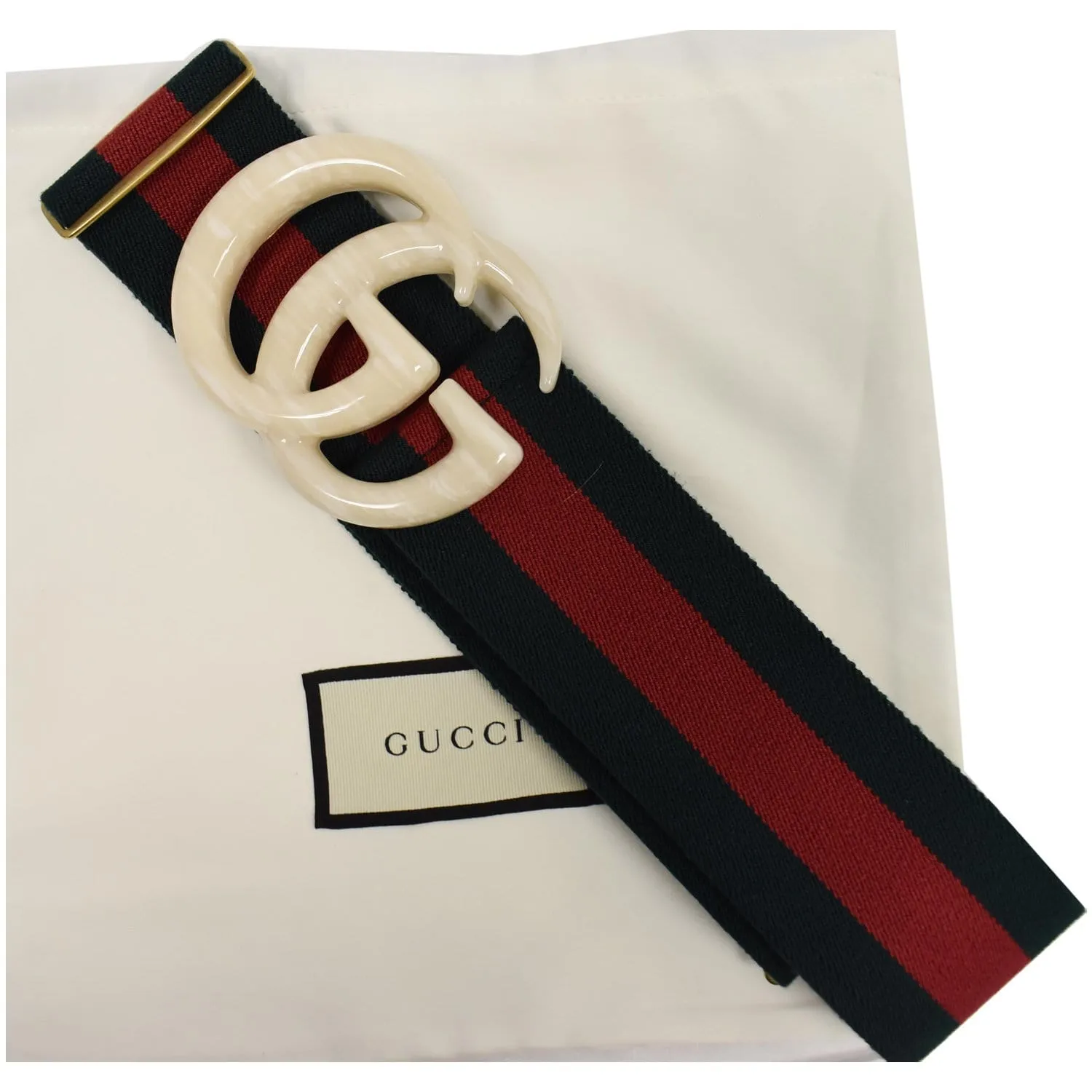 GUCCI Web Double G Buckle Elastic Belt Multicolor Size 95/38