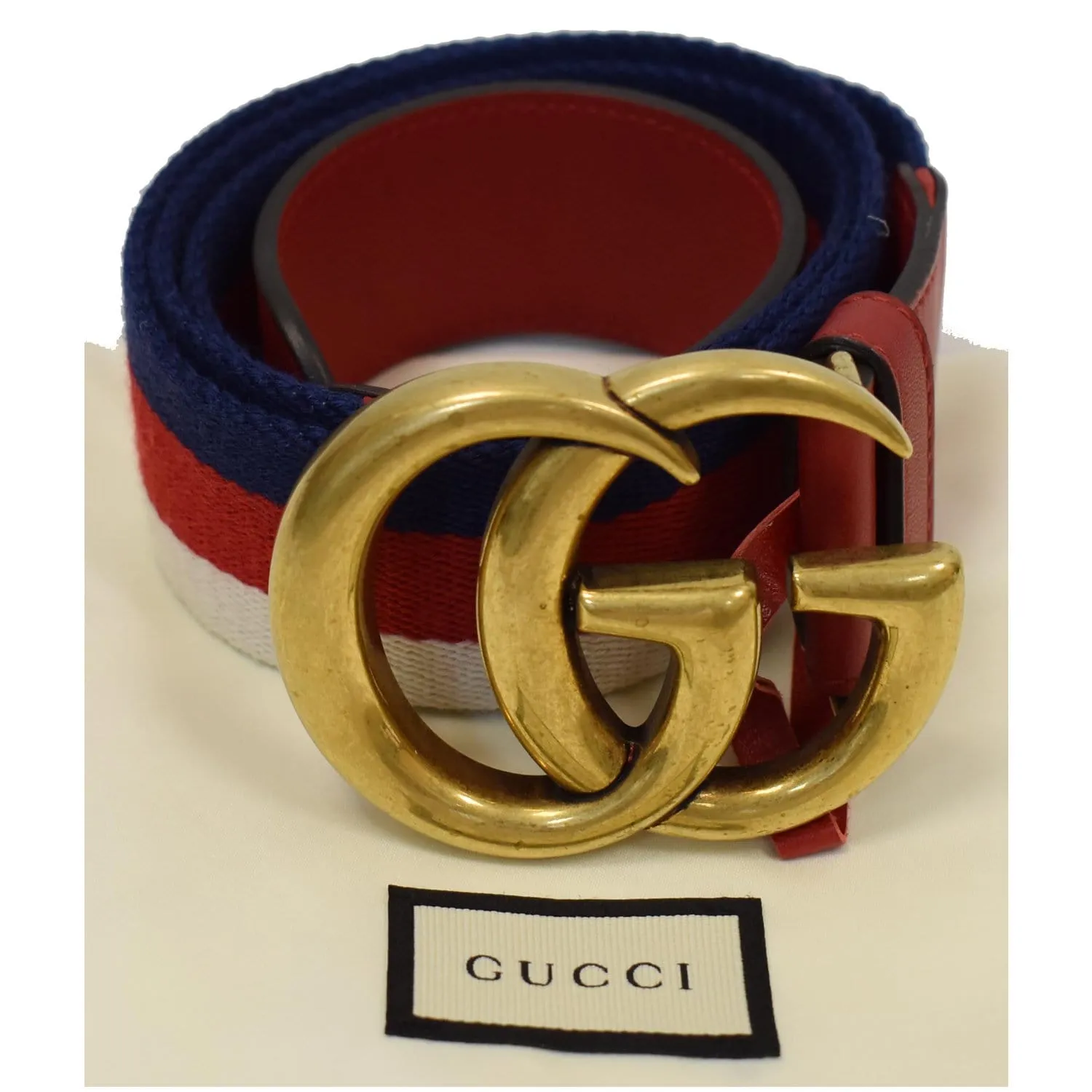 GUCCI Web Double G Leather Buckle Belt Multicolor 409416