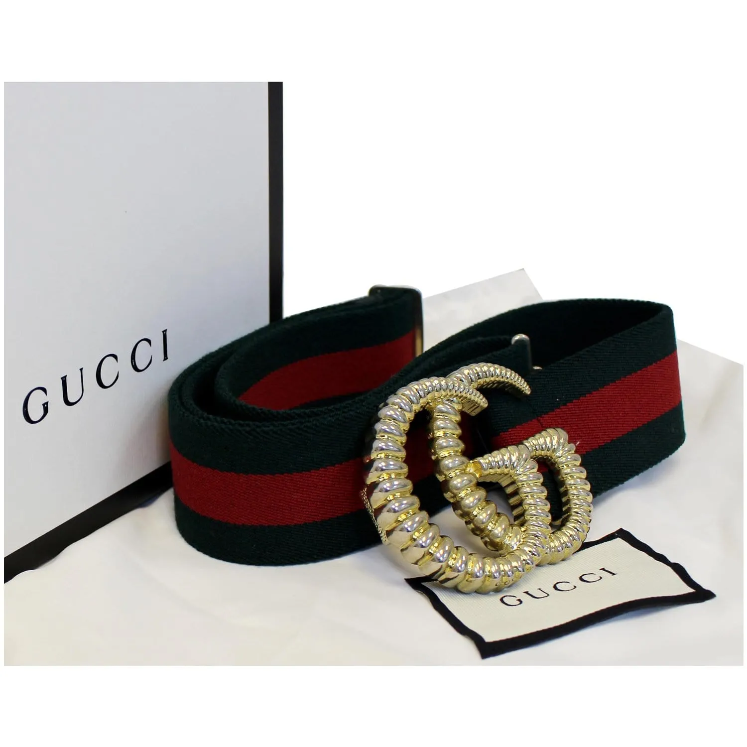 GUCCI Web Elastic with Torchon Double G Buckle Belt 524101