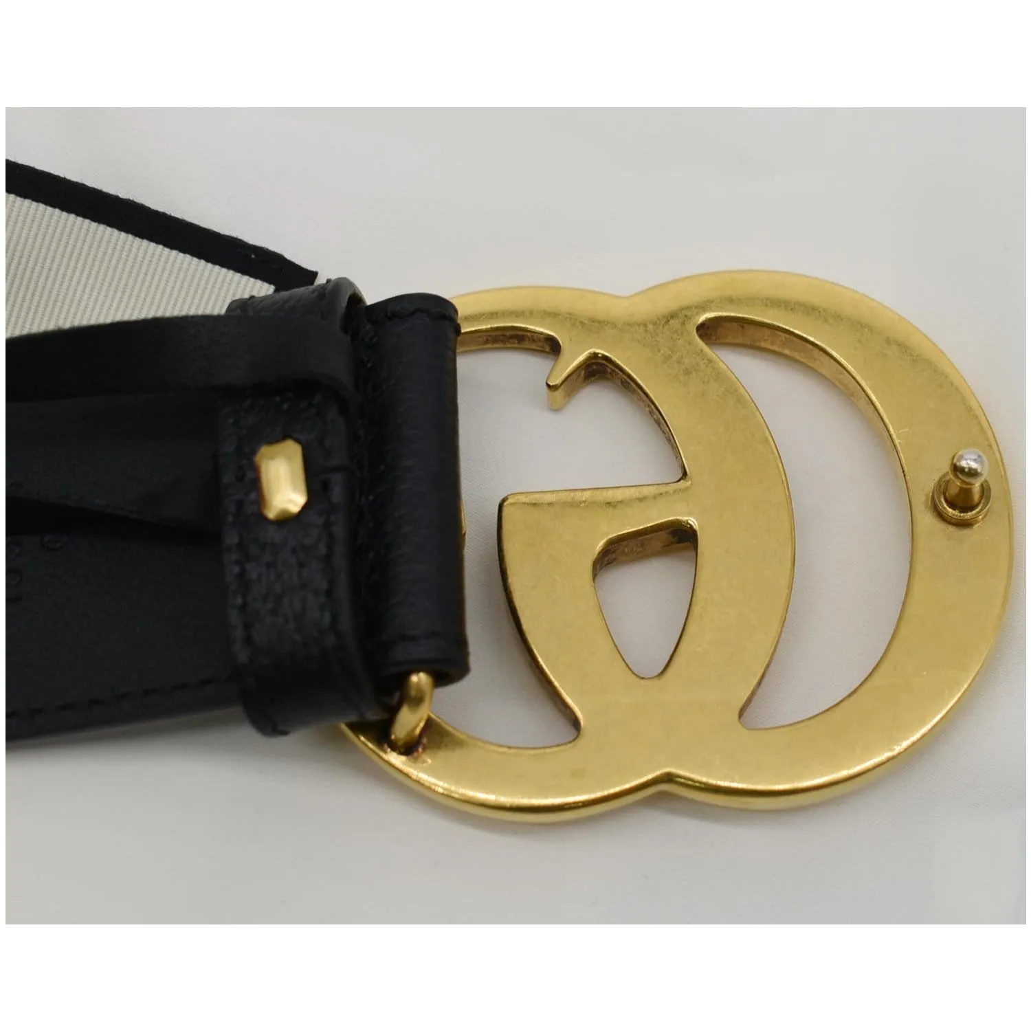 GUCCI Wide Double G Buckle Leather Belt Black 406831 Size 75.30