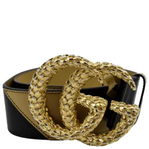 GUCCI Women Double G Buckle Calfskin Textured Leather Belt Beige 576203 Size 80.32