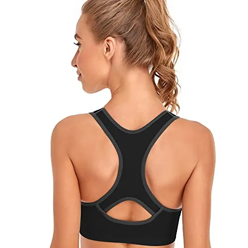 GXXGE Padded Racerback Sports Bras for Women High Impact Workout Yoga Gym Activewear Fitness Bra Black White Small