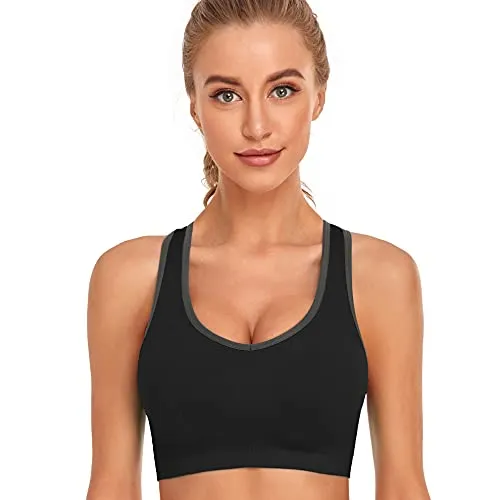 GXXGE Padded Racerback Sports Bras for Women High Impact Workout Yoga Gym Activewear Fitness Bra Black White Small