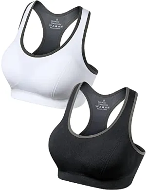 GXXGE Padded Racerback Sports Bras for Women High Impact Workout Yoga Gym Activewear Fitness Bra Black White Small