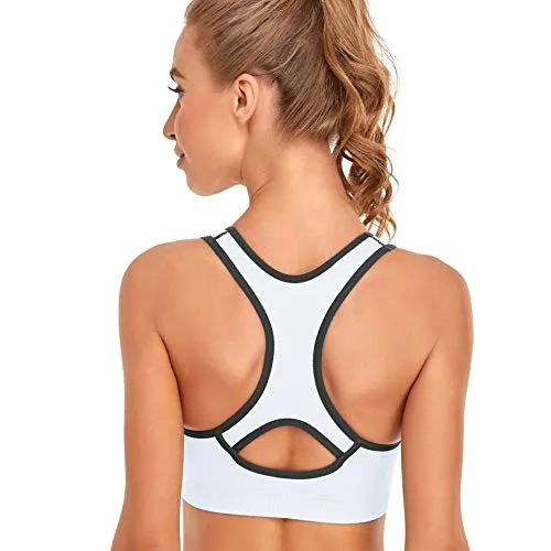 GXXGE Padded Racerback Sports Bras for Women High Impact Workout Yoga Gym Activewear Fitness Bra Black White Small
