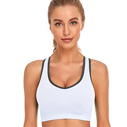 GXXGE Padded Racerback Sports Bras for Women High Impact Workout Yoga Gym Activewear Fitness Bra Black White Small