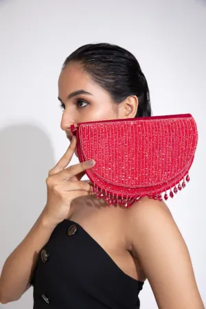 Half Moon Crystal Red Designer Bag