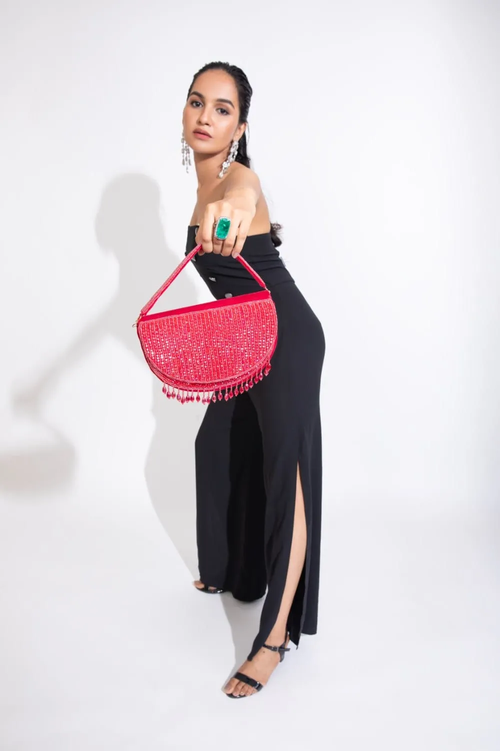 Half Moon Crystal Red Designer Bag