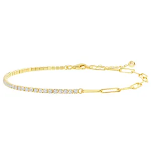 Half Tennis Half Paperclip Anklet