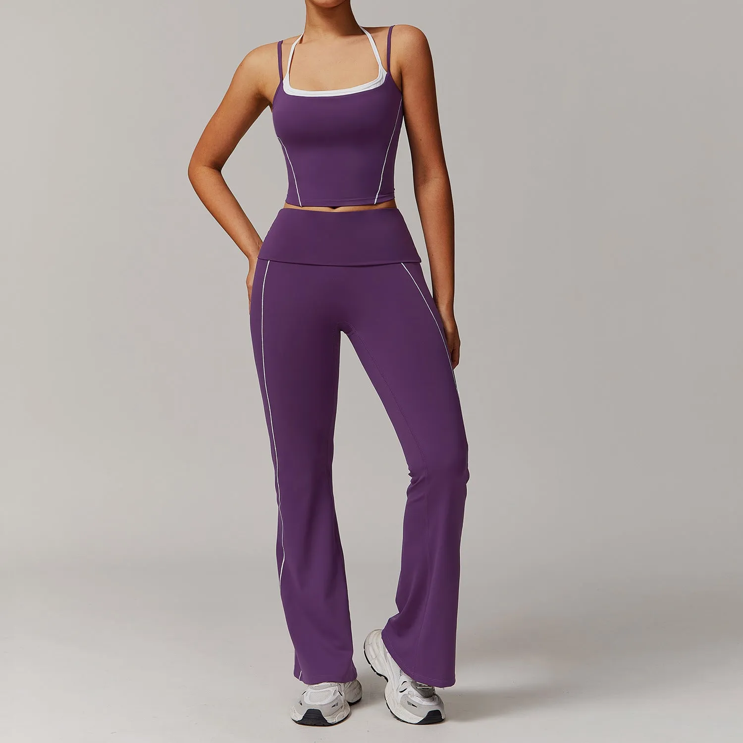 Halter Beauty Back Yoga Faux Two Piece Set