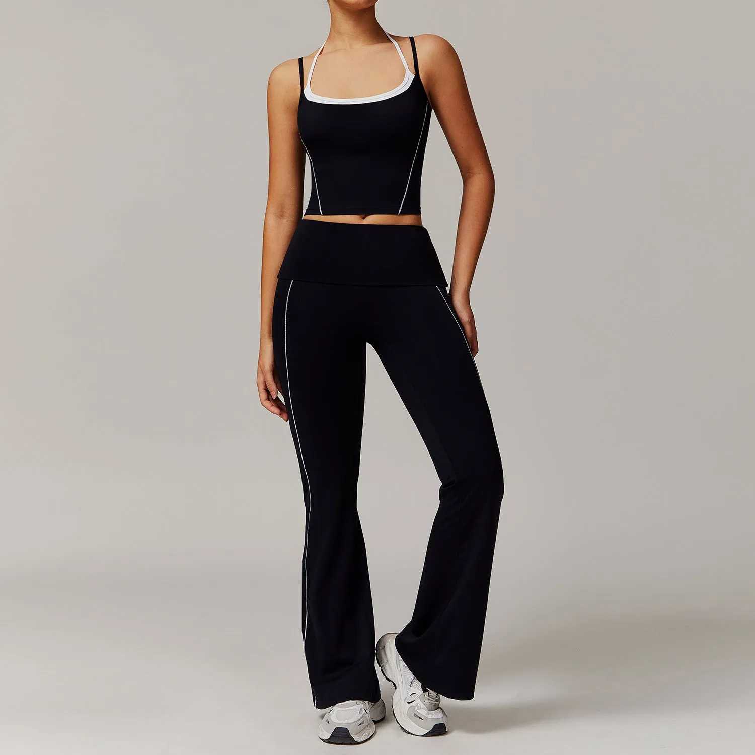 Halter Beauty Back Yoga Faux Two Piece Set