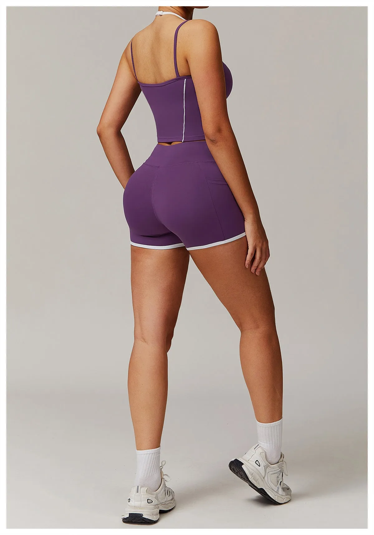 Halter Beauty Back Yoga Faux Two Piece Set