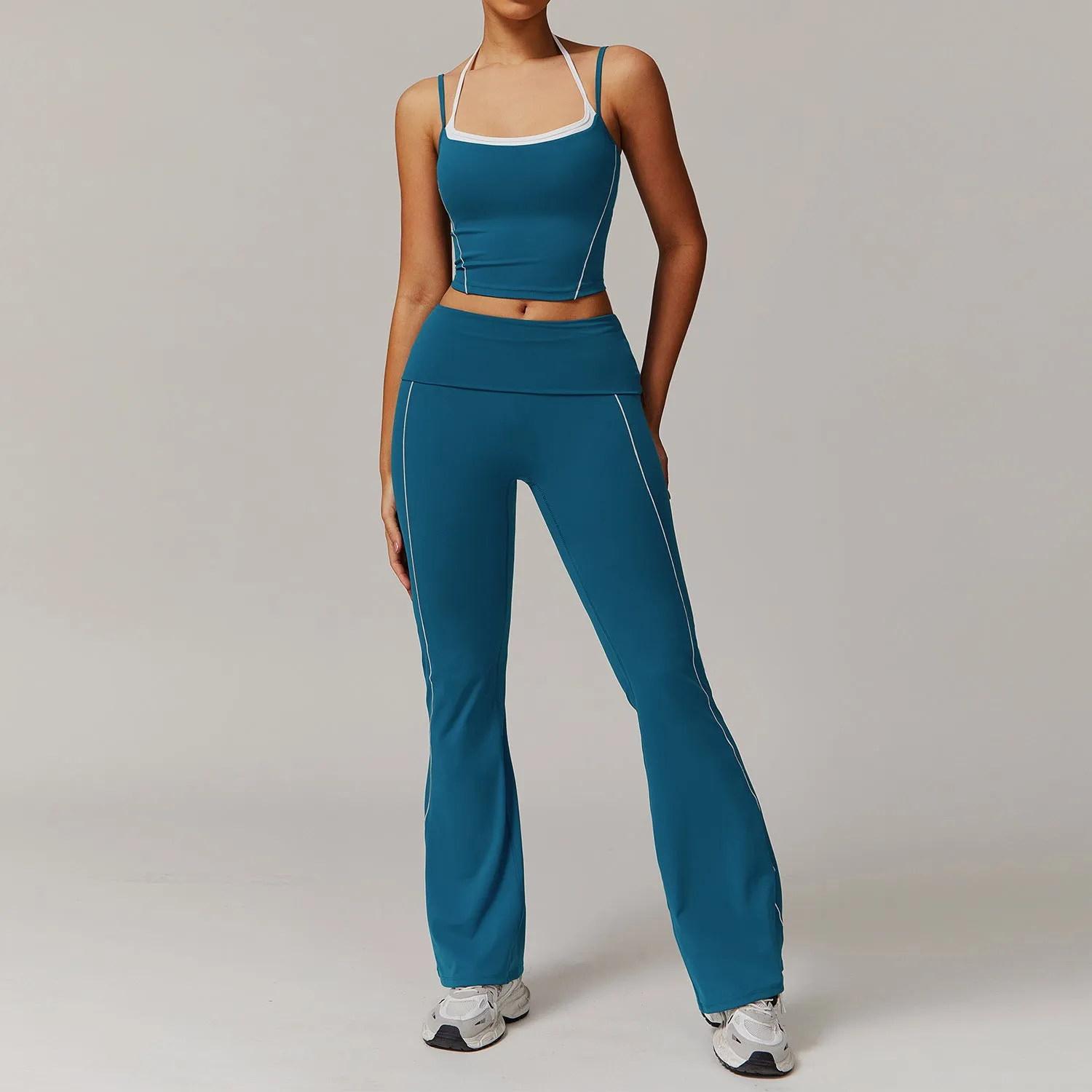 Halter Beauty Back Yoga Faux Two Piece Set