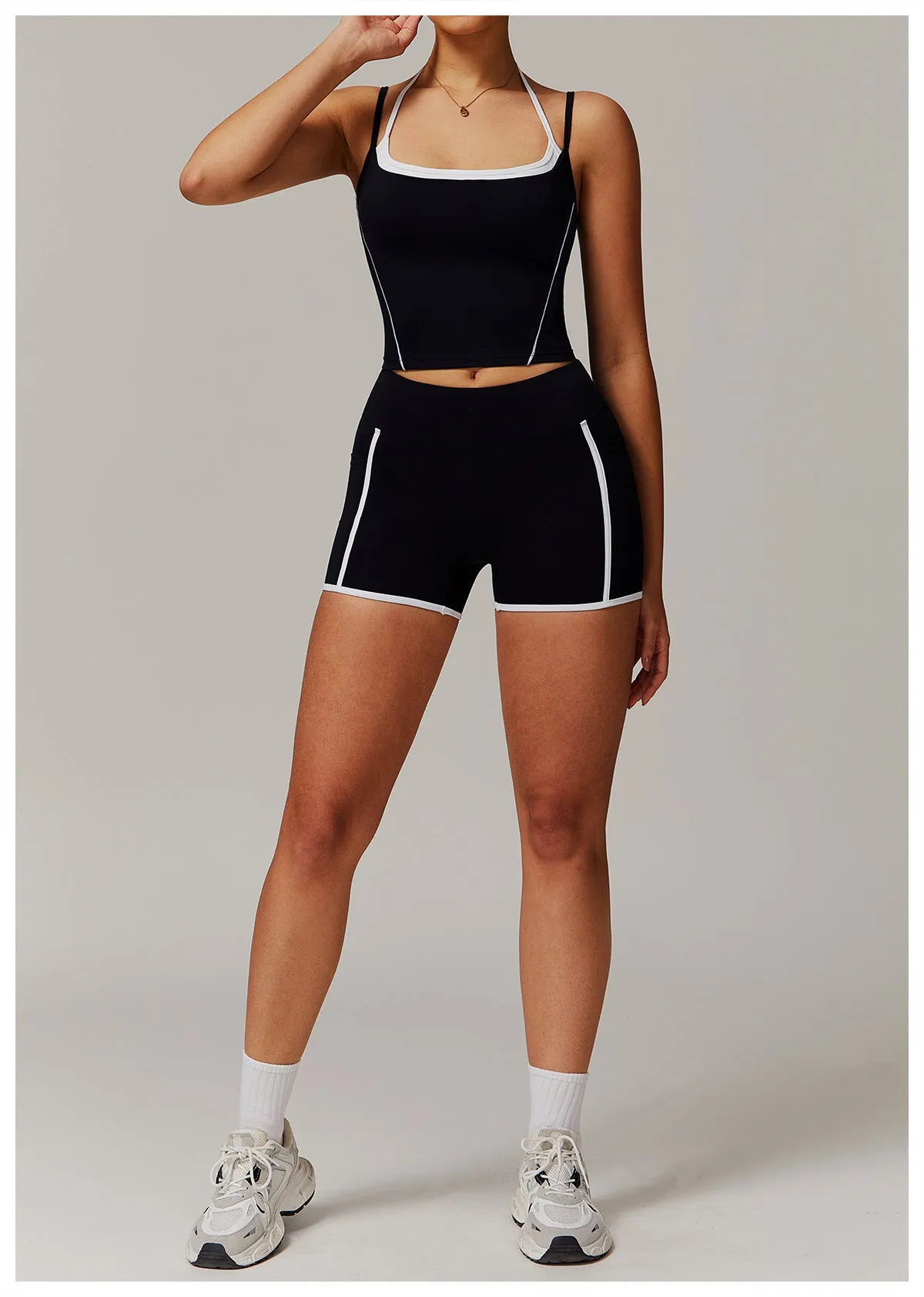Halter Beauty Back Yoga Faux Two Piece Set