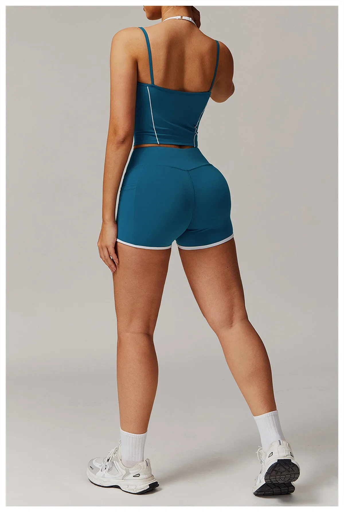 Halter Beauty Back Yoga Faux Two Piece Set