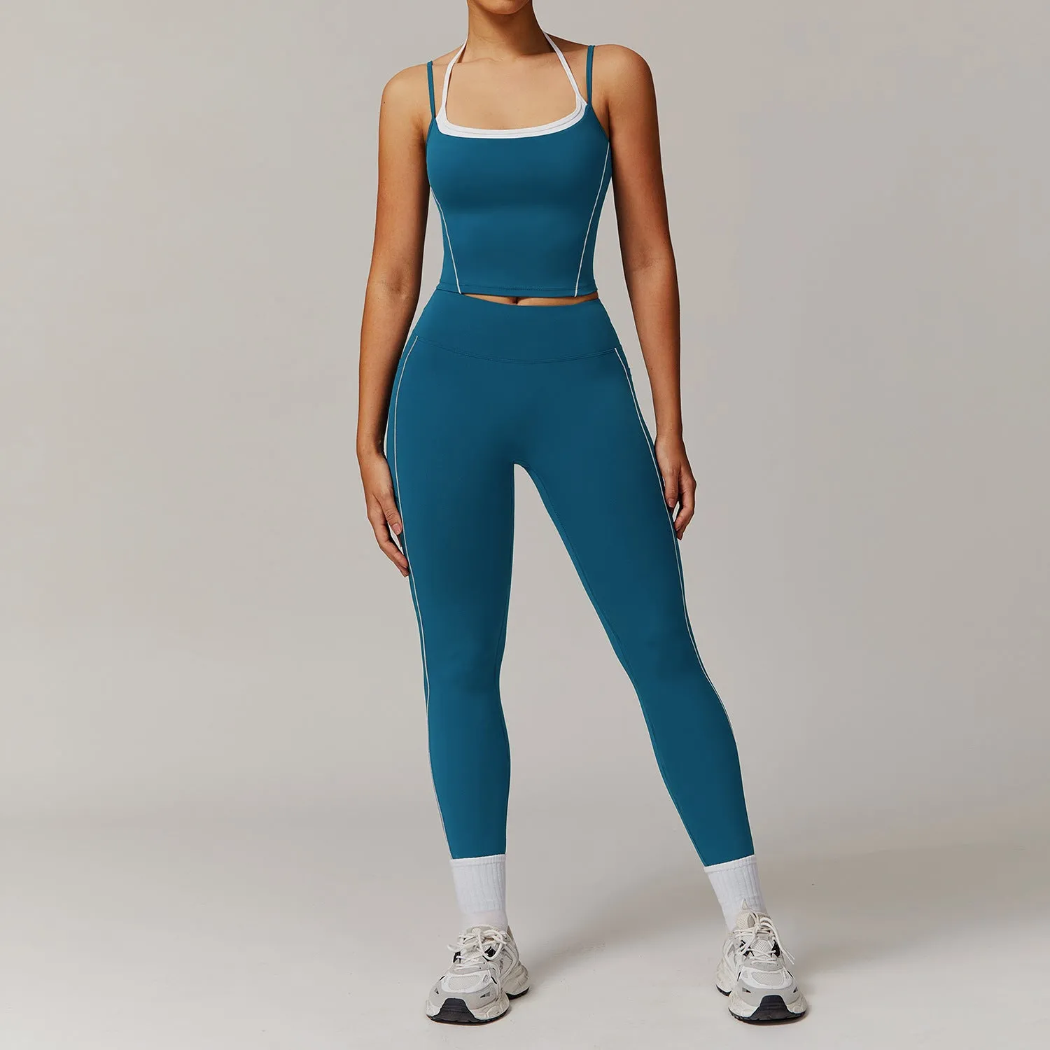Halter Beauty Back Yoga Faux Two Piece Set
