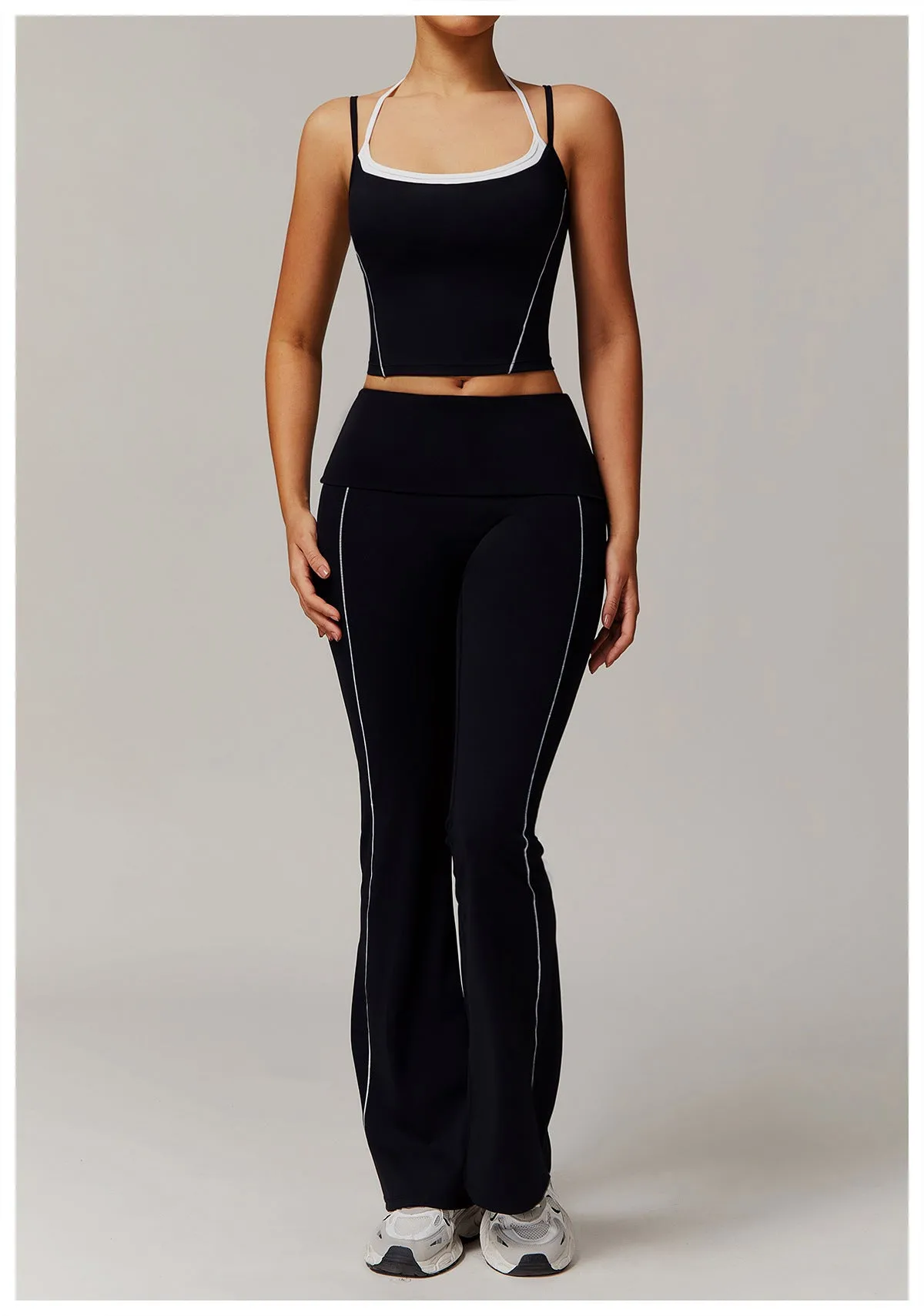 Halter Beauty Back Yoga Faux Two Piece Set