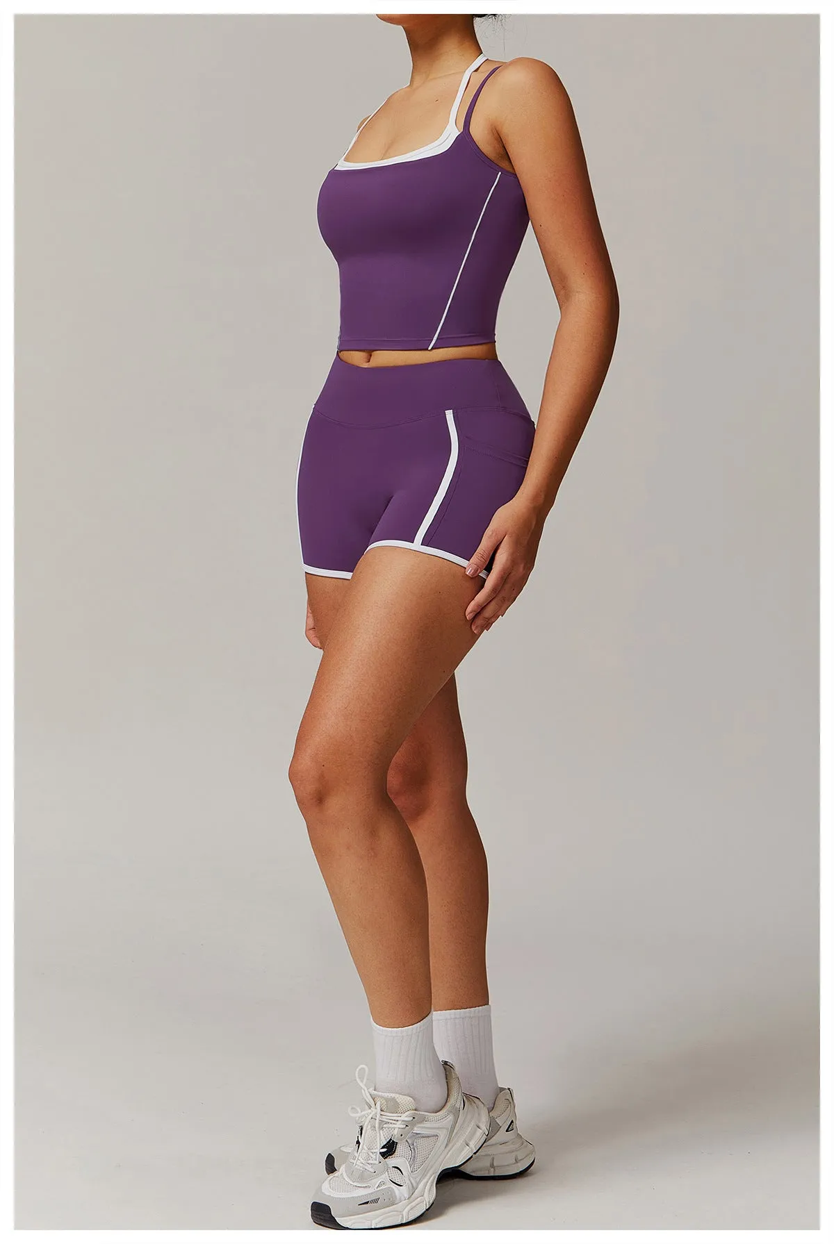 Halter Beauty Back Yoga Faux Two Piece Set