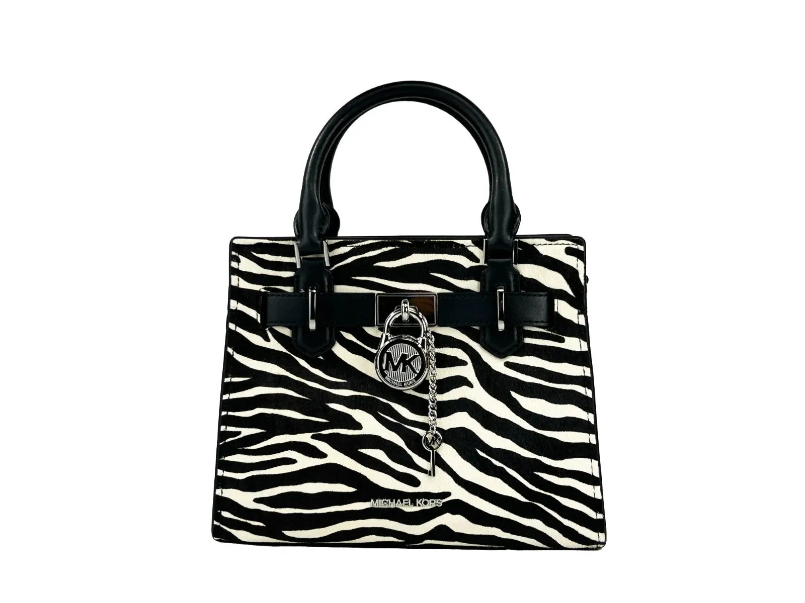 Hamilton Small Leather Zebra Print Satchel Crossbody Black/White