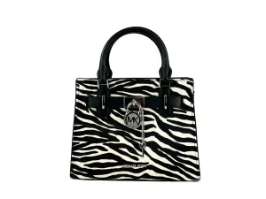 Hamilton Small Leather Zebra Print Satchel Crossbody Black/White