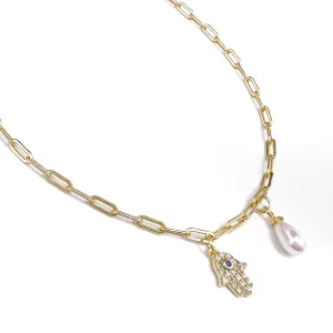 Hamsa & Pearl Anklet