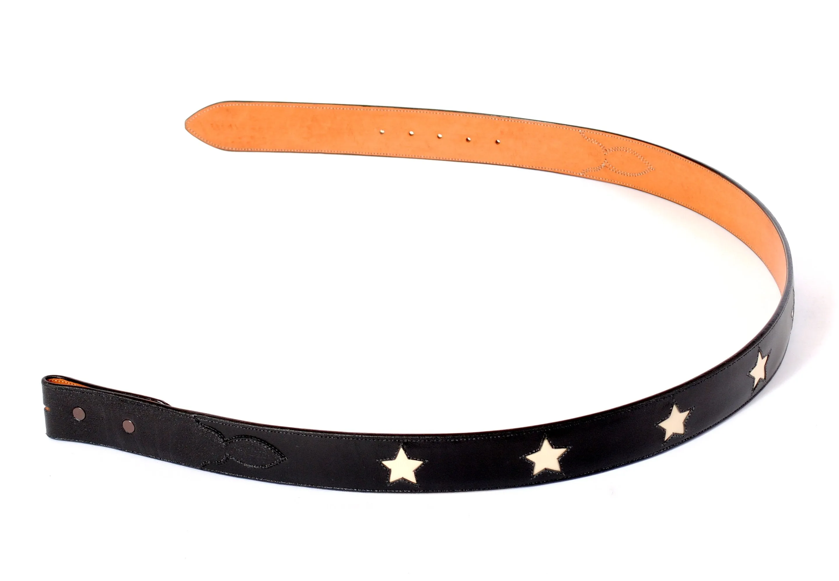 Handmade Black Leather Belt with Stars Inlaid Designs sz 42"