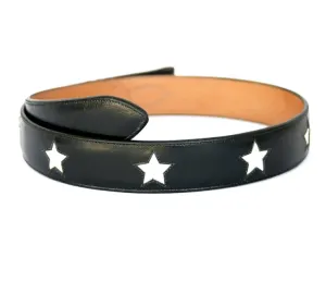 Handmade Black Leather Belt with Stars Inlaid Designs sz 42"