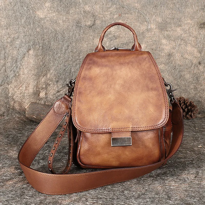 Handmade Convertible Leather Backpacks Bag Womens Best Brown Leather Shoulder Purse School Rucksack
