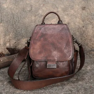 Handmade Convertible Leather Backpacks Bag Womens Best Brown Leather Shoulder Purse School Rucksack
