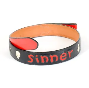 Handmade Custom Leather Belt "Sinner" Inlaid Design sz 38-1/2"