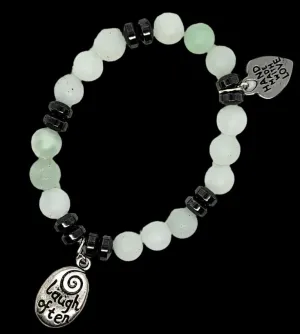 Handmade Gemstone Bracelet - Green Aventurine - Hematite With Love Much-Laugh Often Charm
