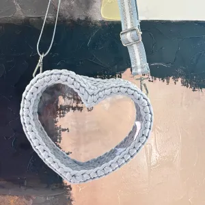 Handmade Heart Crochet Crossbody Bag in Light Blue