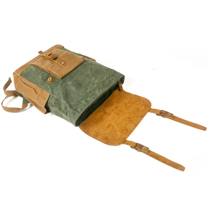 Handmade Waxed Canvas Laptop Backpack, Canvas Travel Backpack Unisex School Backpack