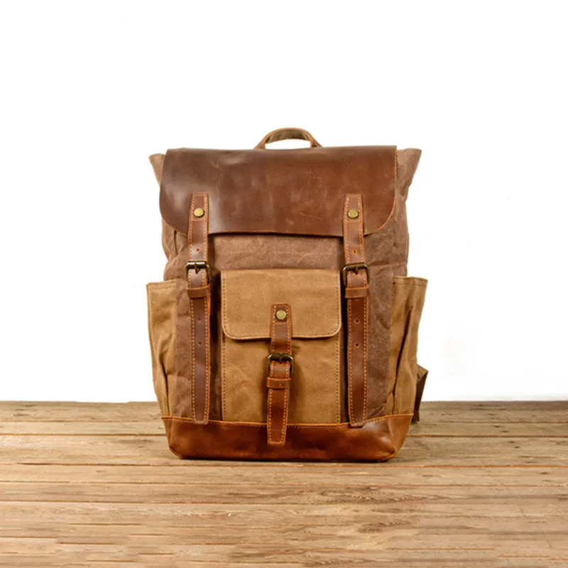 Handmade Waxed Canvas Laptop Backpack, Canvas Travel Backpack Unisex School Backpack
