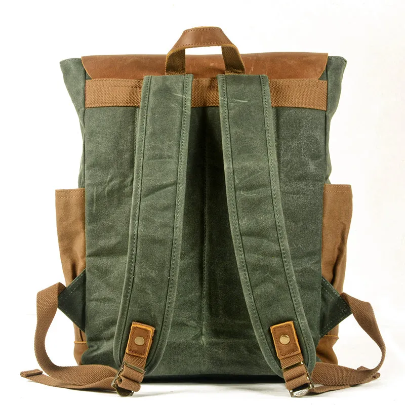 Handmade Waxed Canvas Laptop Backpack, Canvas Travel Backpack Unisex School Backpack