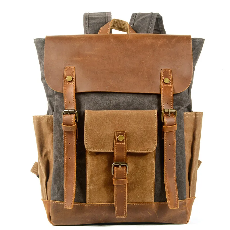 Handmade Waxed Canvas Laptop Backpack, Canvas Travel Backpack Unisex School Backpack