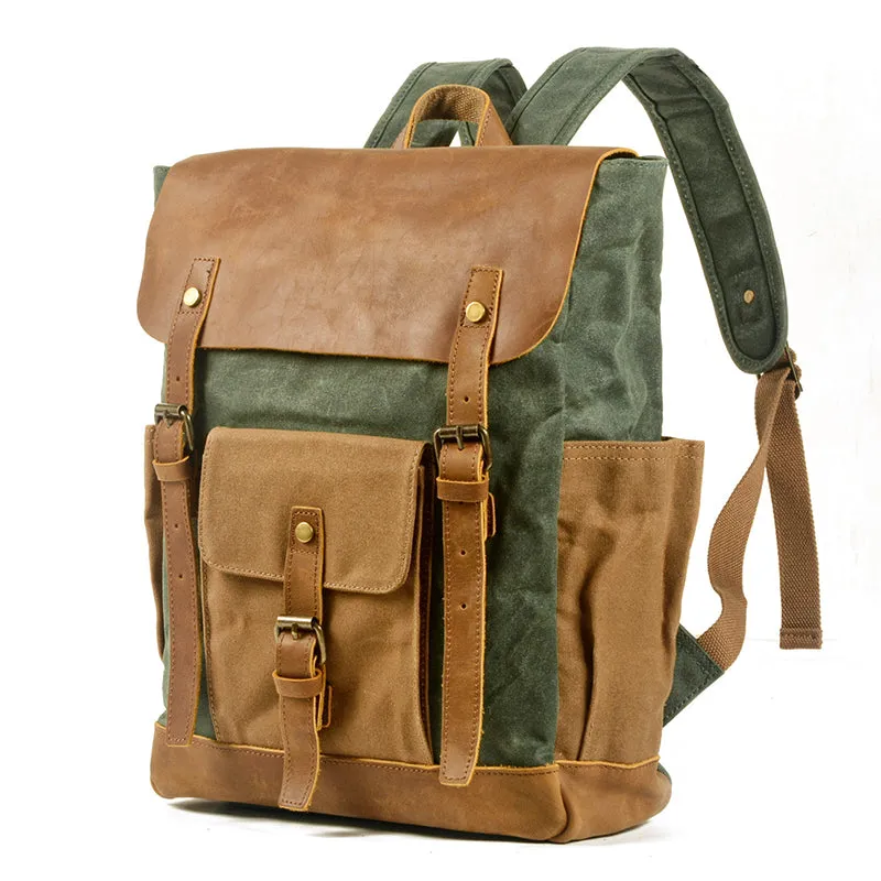 Handmade Waxed Canvas Laptop Backpack, Canvas Travel Backpack Unisex School Backpack