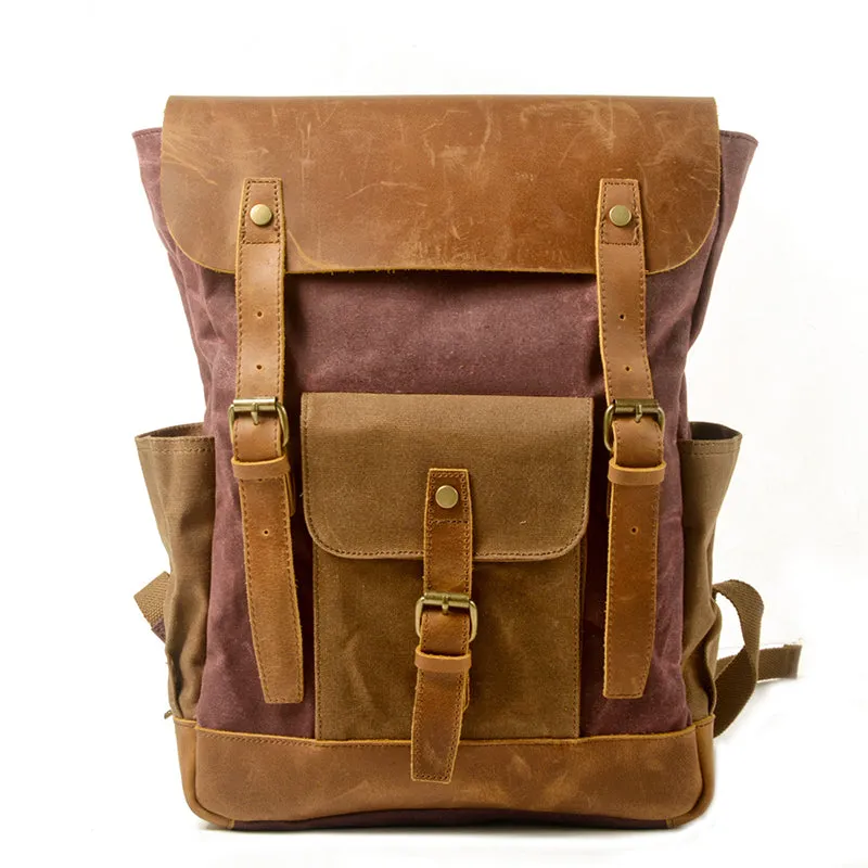 Handmade Waxed Canvas Laptop Backpack, Canvas Travel Backpack Unisex School Backpack